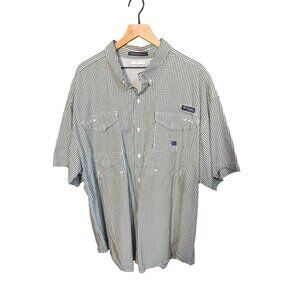 Columbia Mens Super Bonehead Short Sleeve Shirt 3X/3TF Green & White Gingham Che